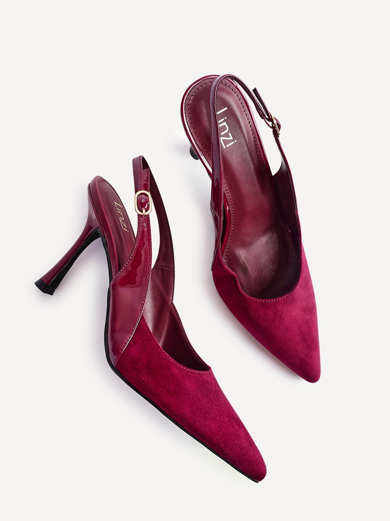 Wink Burgundy Faux Suede Two Tone Court Heels