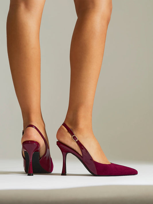 Wink Burgundy Faux Suede Two Tone Court Heels