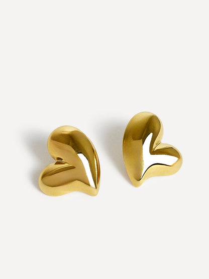 Wish Gold Wave Heart Stud Earrings