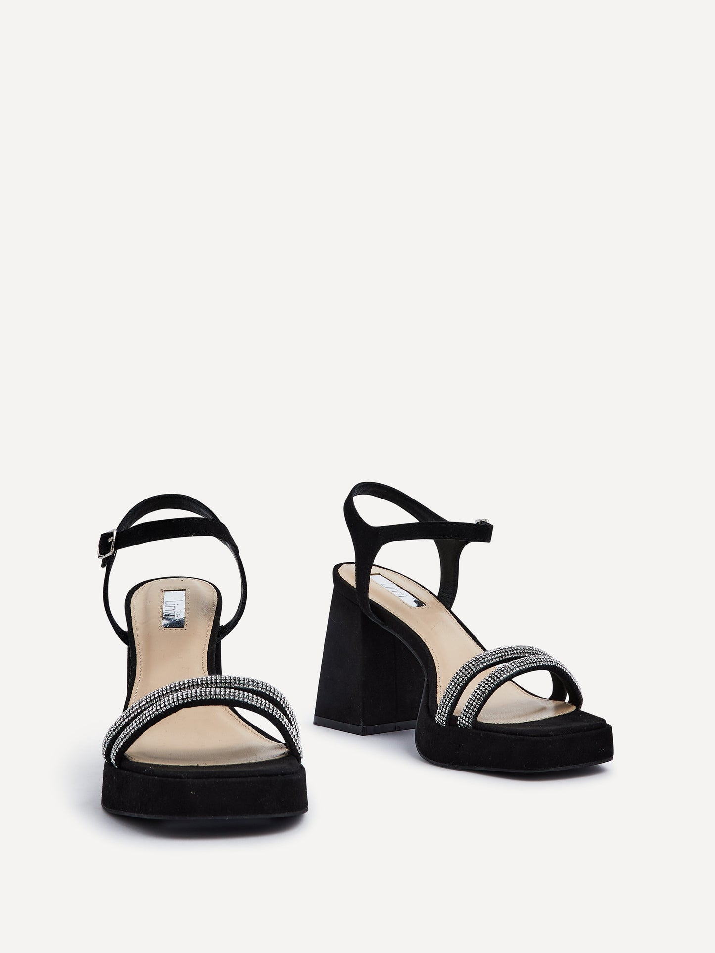 Xandra Black Faux Suede Diamante Platform Heels