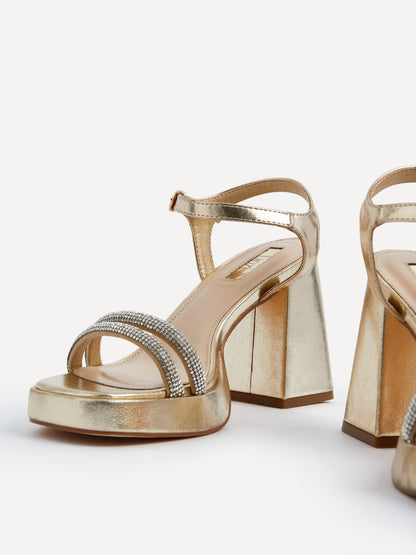 Xandra Gold Diamante Platform Heels