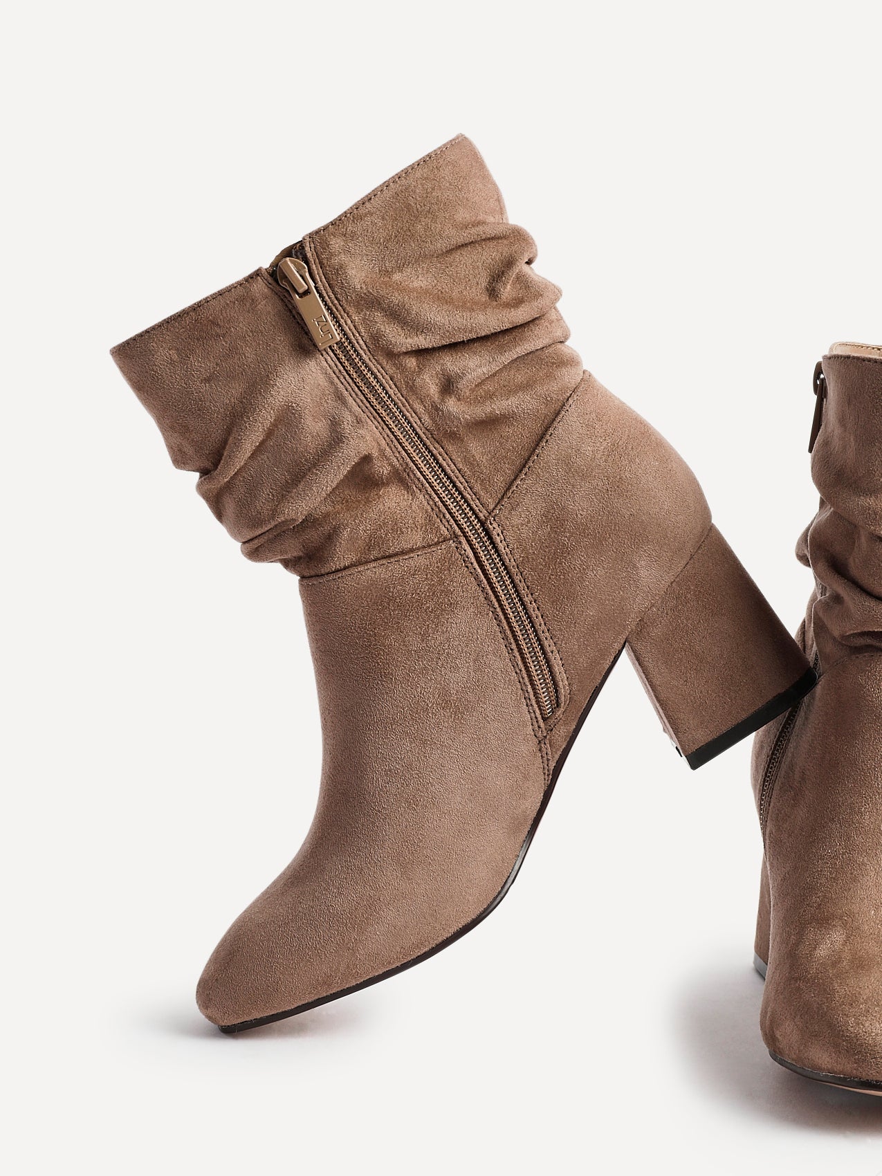Zayda Wide Fit Mocha Heeled Ankle Boots