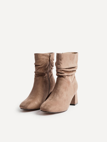 Zayda Wide Fit Mocha Heeled Ankle Boots
