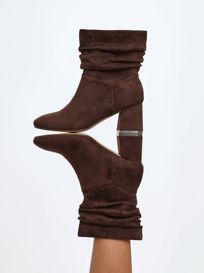 Zayda Wide Fit Brown Heeled Ankle Boots