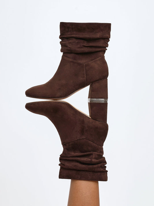 Zayda Wide Fit Brown Heeled Ankle Boots