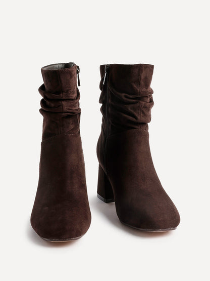 Zayda Wide Fit Brown Heeled Ankle Boots