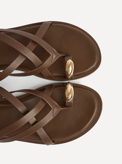 Zyra Brown Toe Ring Flat Sandals