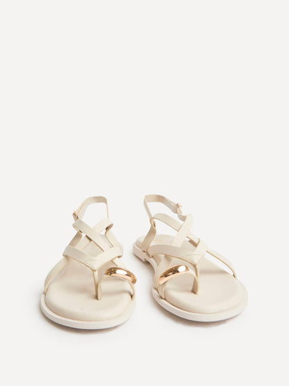 Zyra Ivory Toe Ring Flat Sandals
