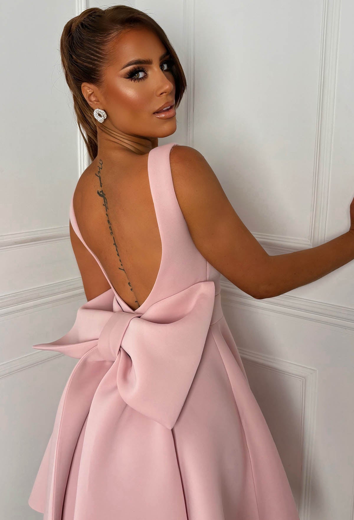 Adore Me More Pink Bow Back Mini Dress