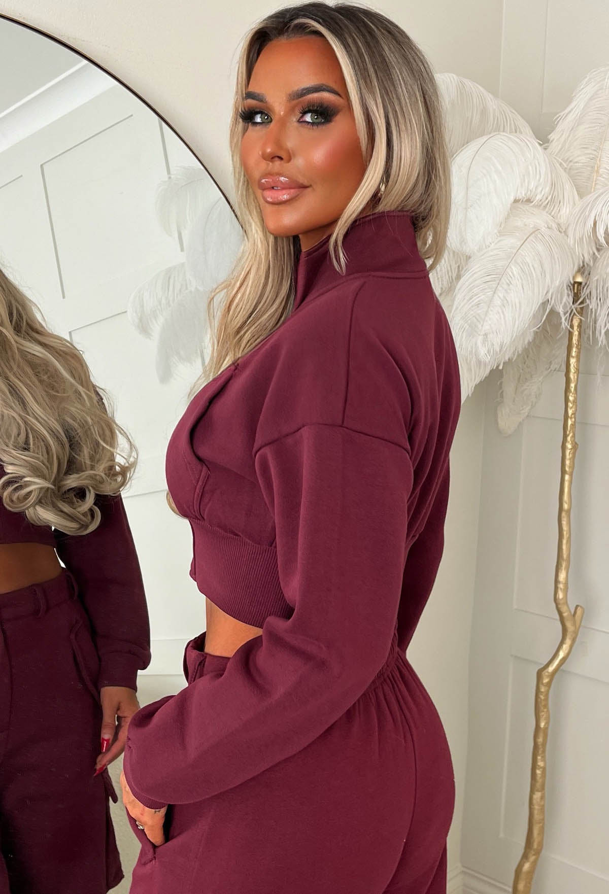 Airport Ready Burgundy Zipped Hoodie & Cargo Jogger Set