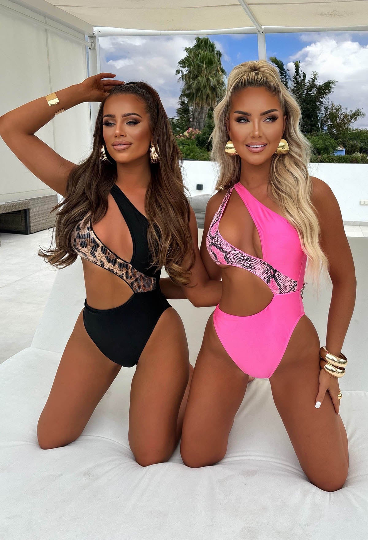 Algarve Hot Pink One Shoulder Snake Sequin Cut Out Swimsuit