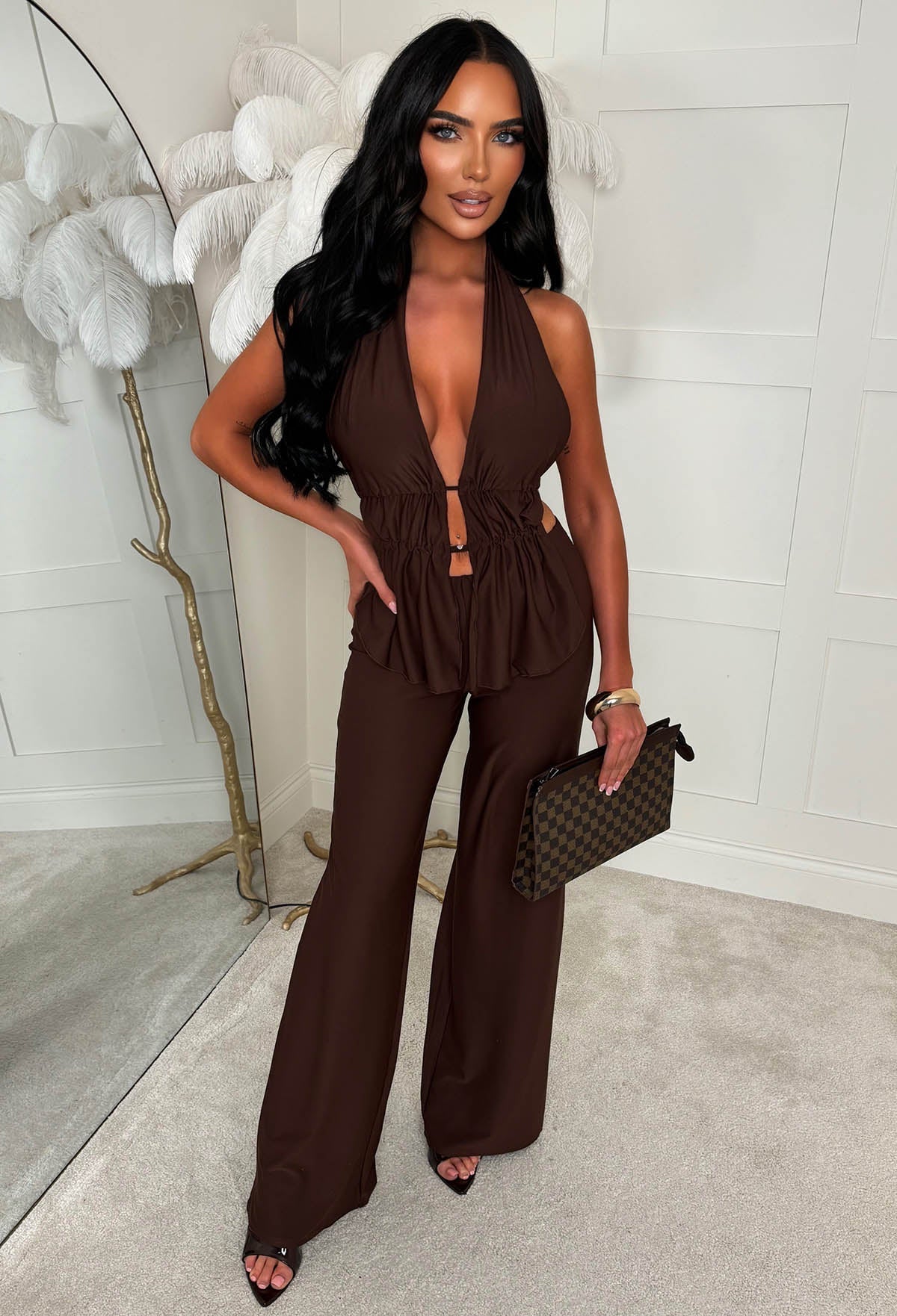 All Around Us Chocolate Brown Tie Back Trouser Co-ord Set
