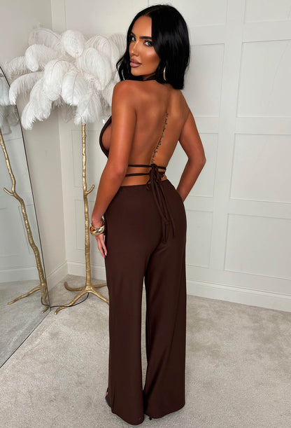 All Around Us Chocolate Brown Tie Back Trouser Co-ord Set