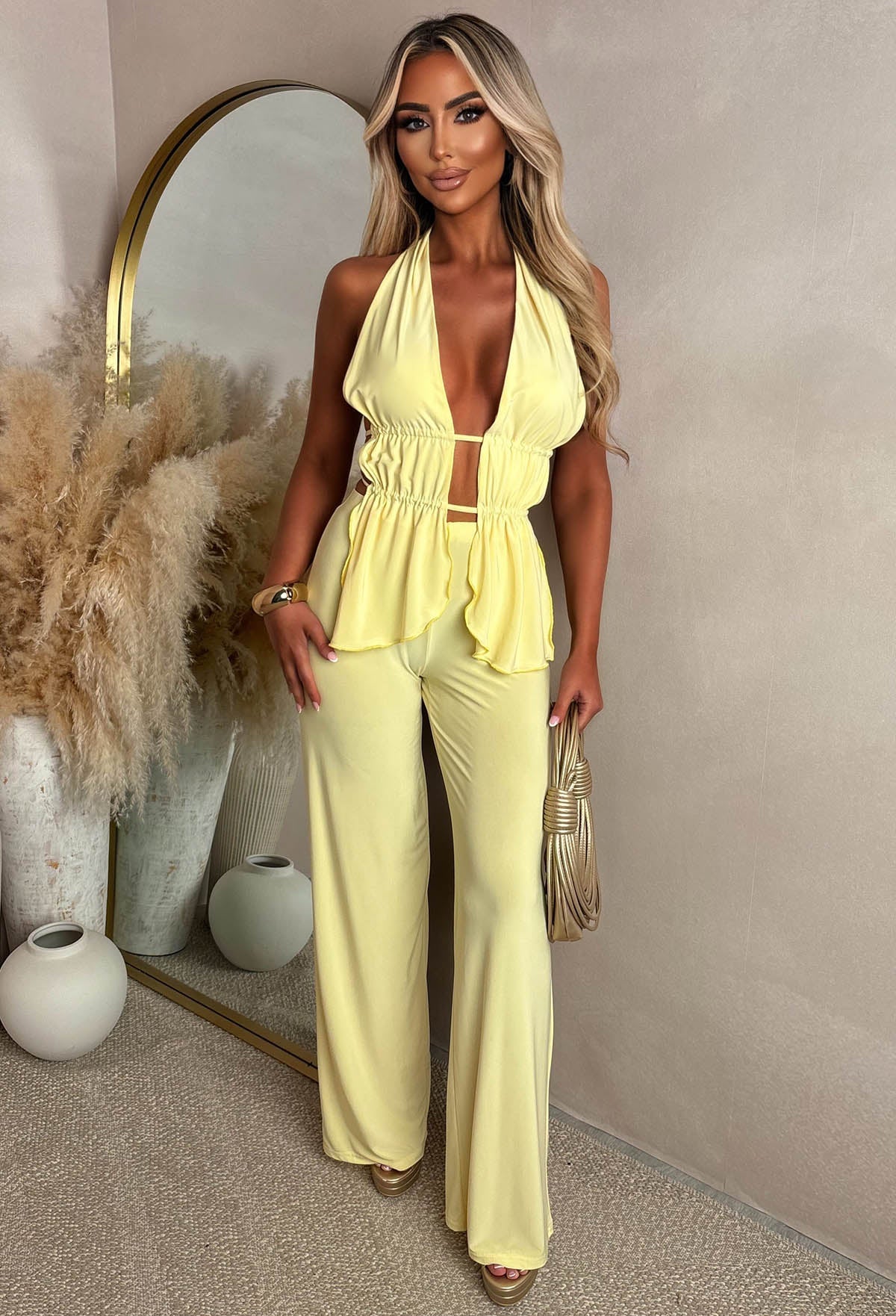 All Around Us Lemon Tie Back Trouser Co-Ord Set
