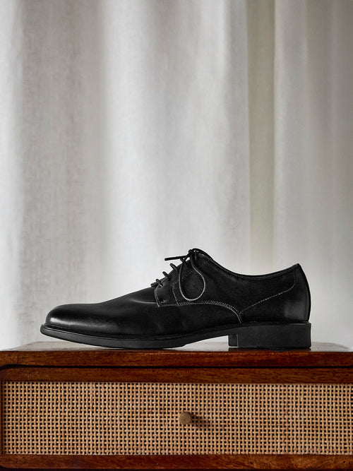 Angelo Mens Black Faux Leather Lace-Up Shoes