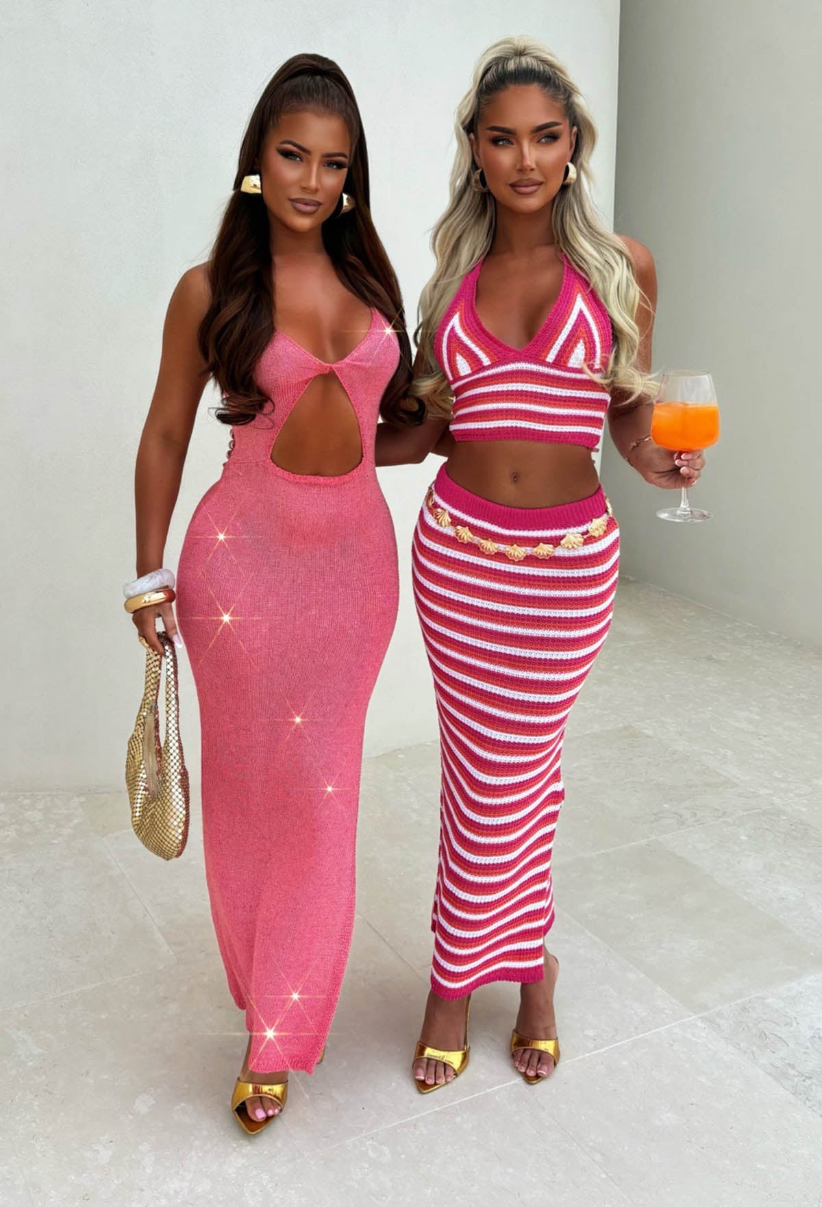 Annalise Coral Knitted Sequin Reversible Maxi Cut Out Dress
