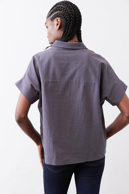 Asymmetric Button Short Sleeve Blouse