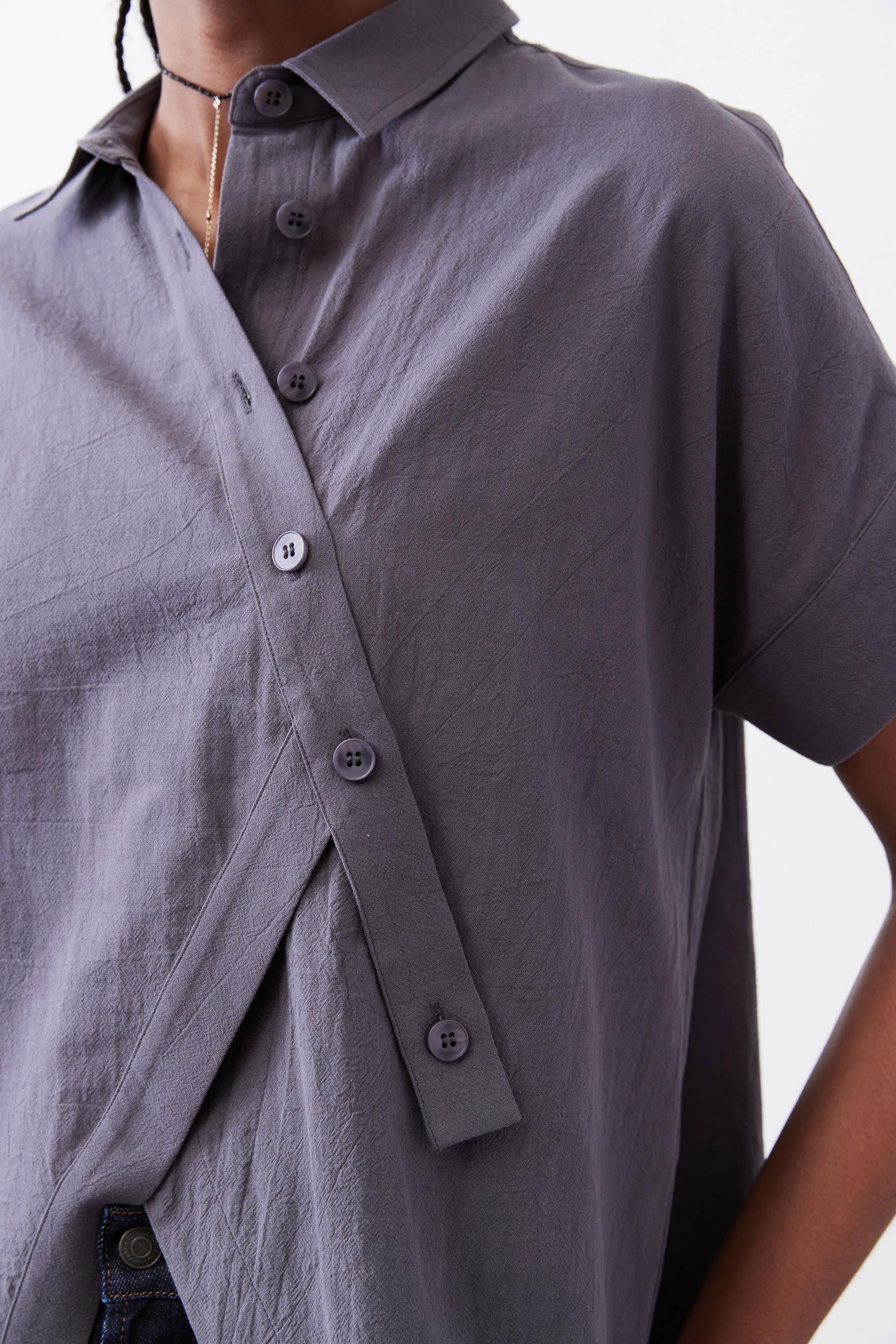 Asymmetric Button Short Sleeve Blouse