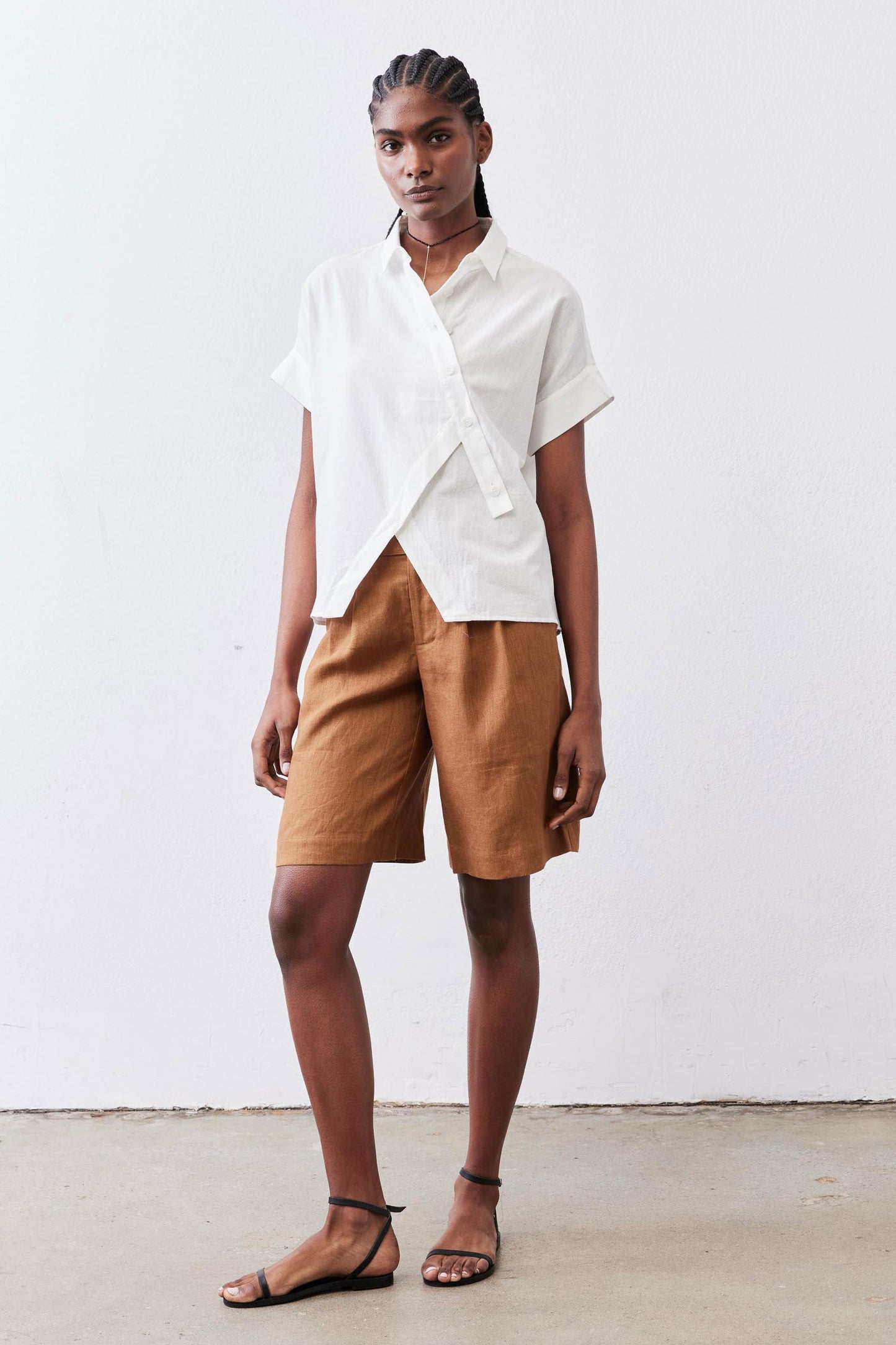Asymmetric Button Short Sleeve Blouse