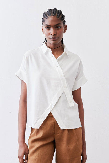Asymmetric Button Short Sleeve Blouse