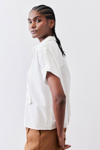 Asymmetric Button Short Sleeve Blouse