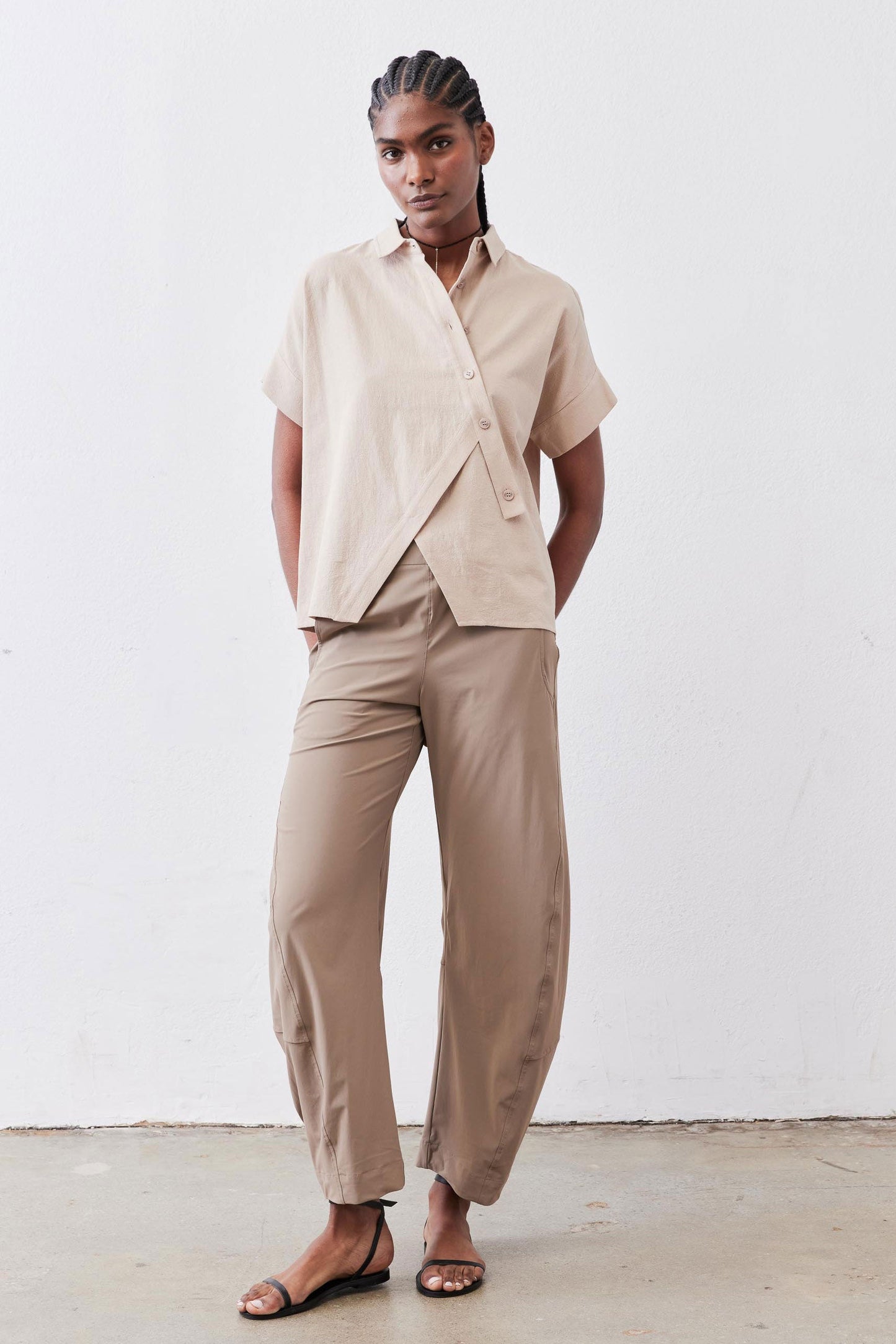 Asymmetric Button Short Sleeve Blouse