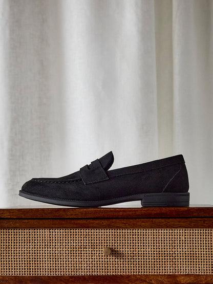 Aurelio Mens Black Faux Suede Penny Loafers