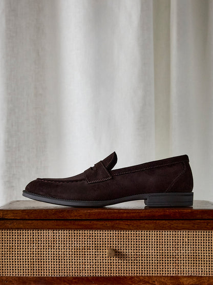 Aurelio Mens Brown Faux Suede Penny Loafers