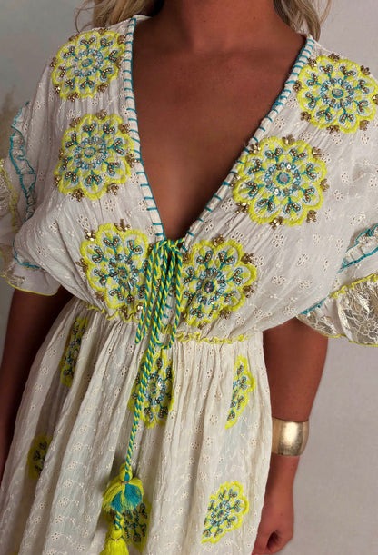 Boho Beautiful Multi Embroidered Boho Maxi Dress