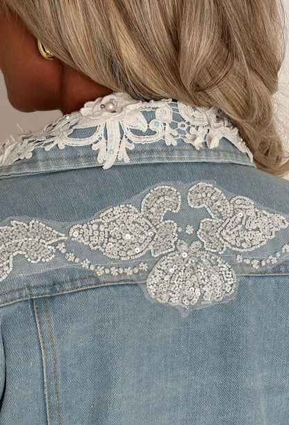 Boho Revival Mid Wash Lace & Denim Jacket