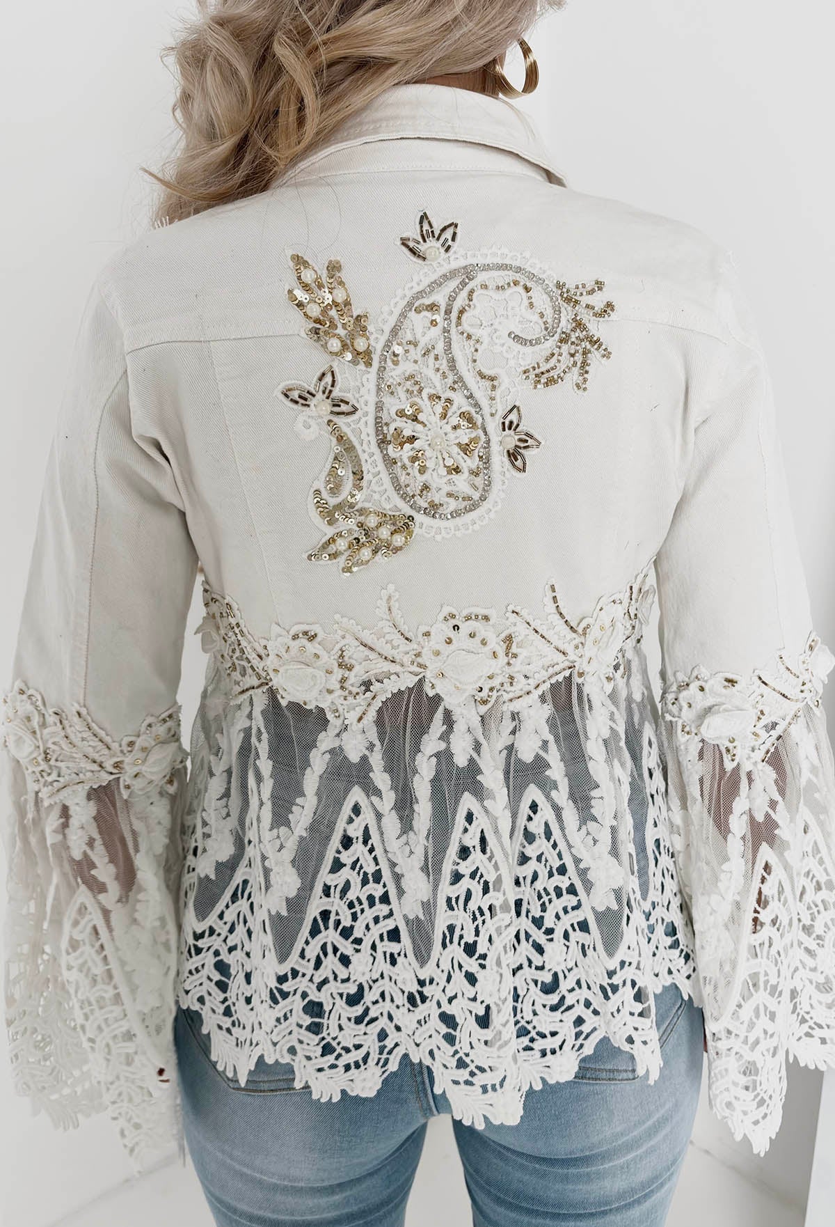Boho Revival White Lace & Denim Jacket