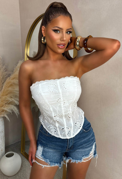Chasing Paradise White Broderie Anglaise Bandeau Top