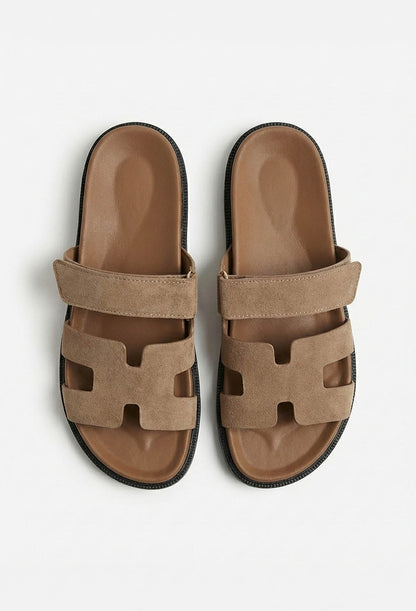 Chic In Summer Taupe Strap Faux Suede Sandals