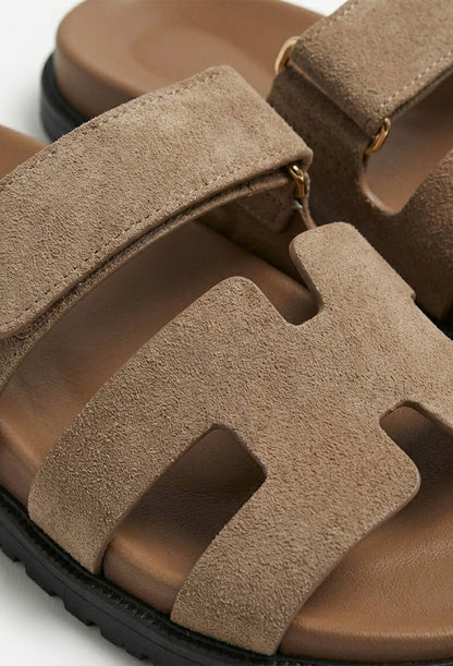 Chic In Summer Taupe Strap Faux Suede Sandals
