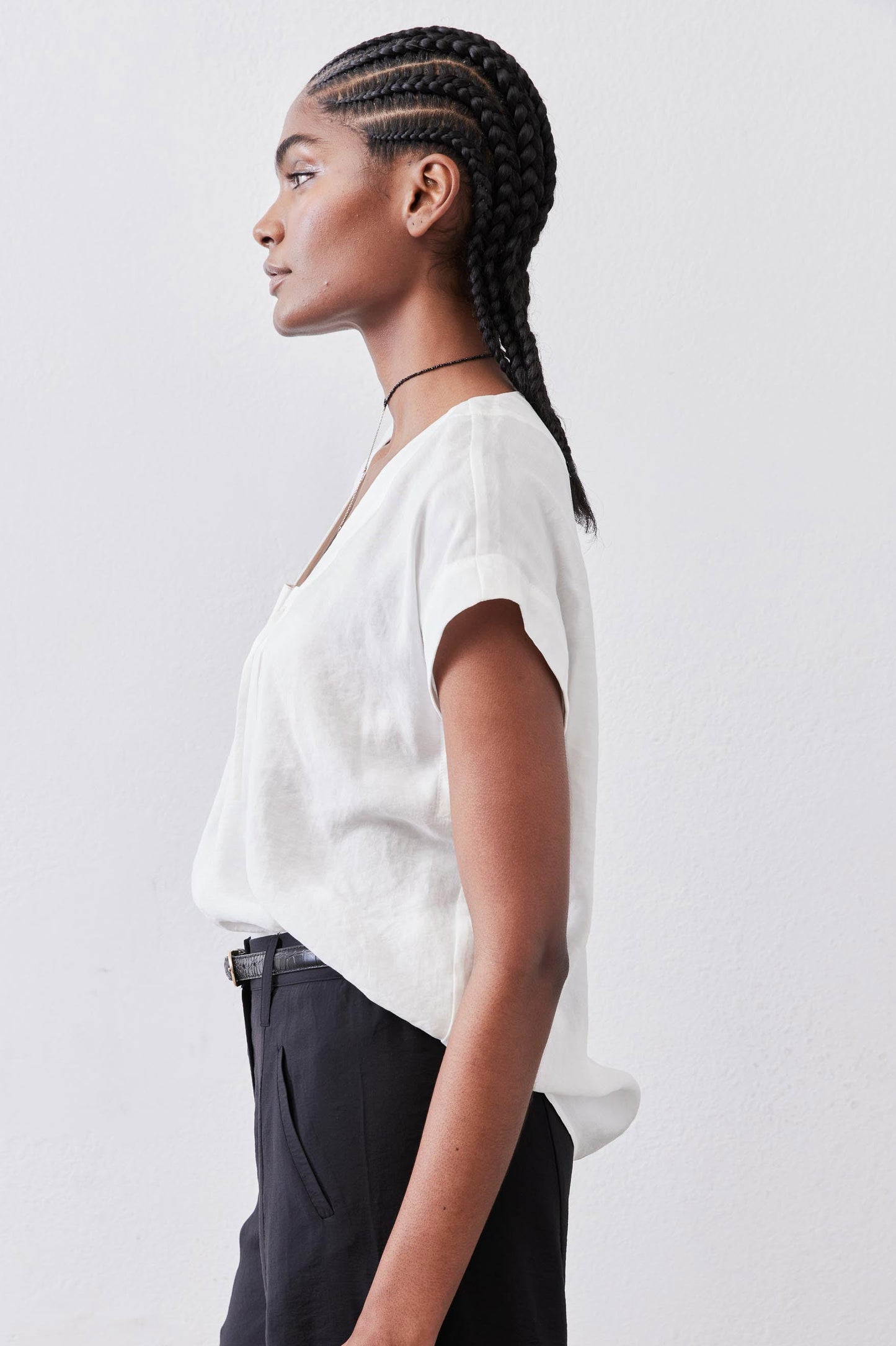 Cinched Neck Light Poplin Top