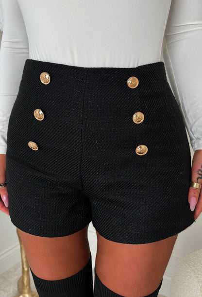 Coco Fever Black Tweed Button Front Shorts
