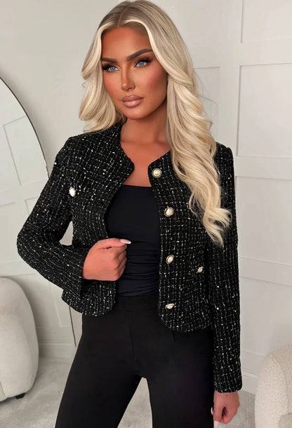 Coco Icon Black Tweed Gold Button Jacket