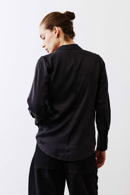 Collared Wrap Washable Silk Blouse