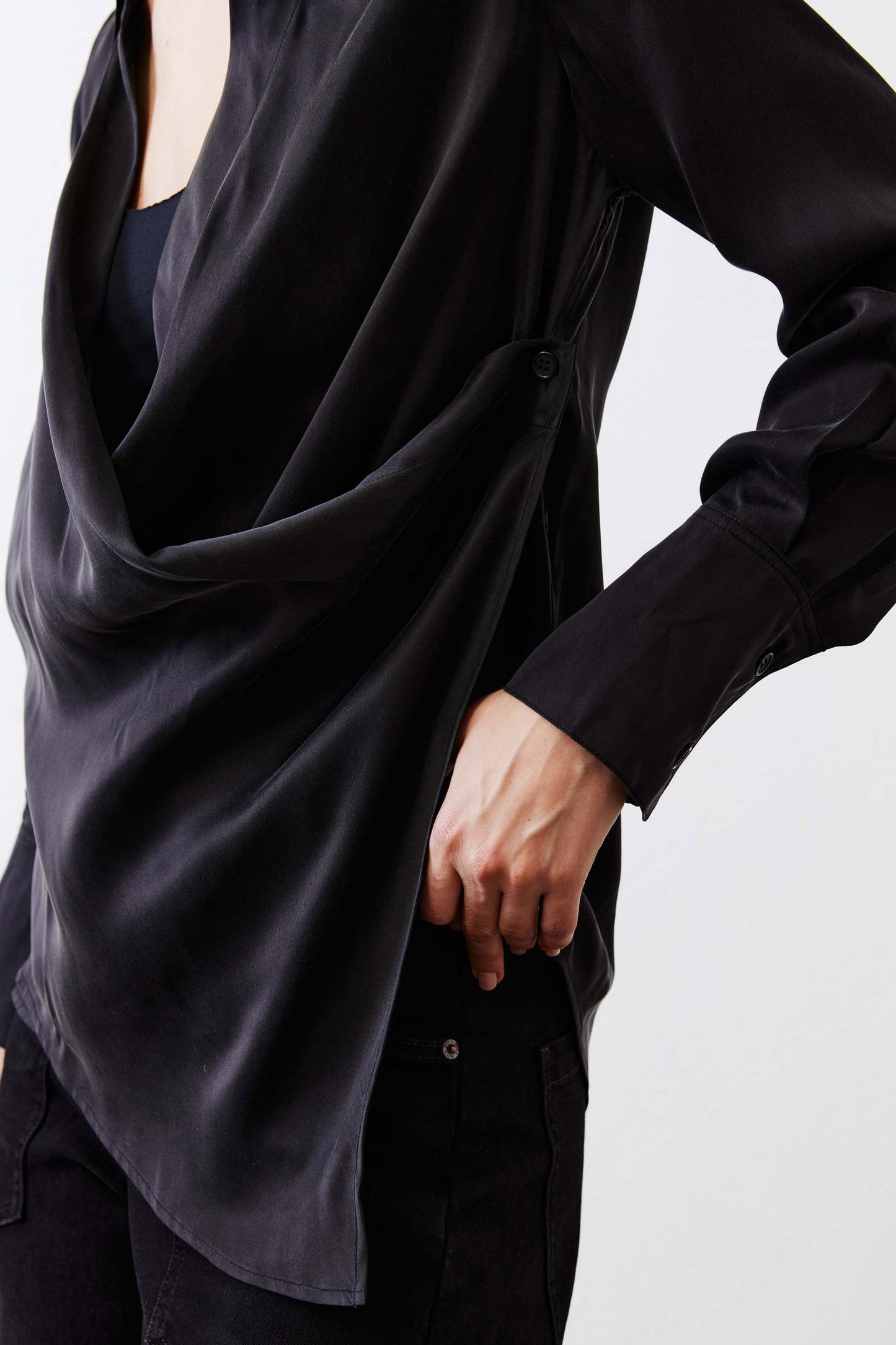 Collared Wrap Washable Silk Blouse