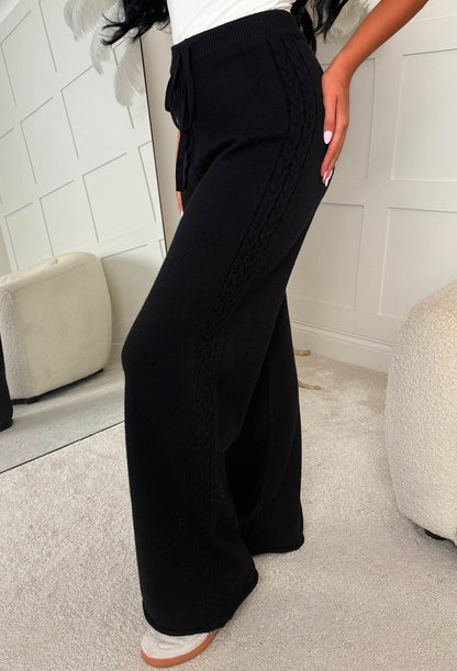 Comfy Couture Black Braided Detail Drawstring Knitted Trousers