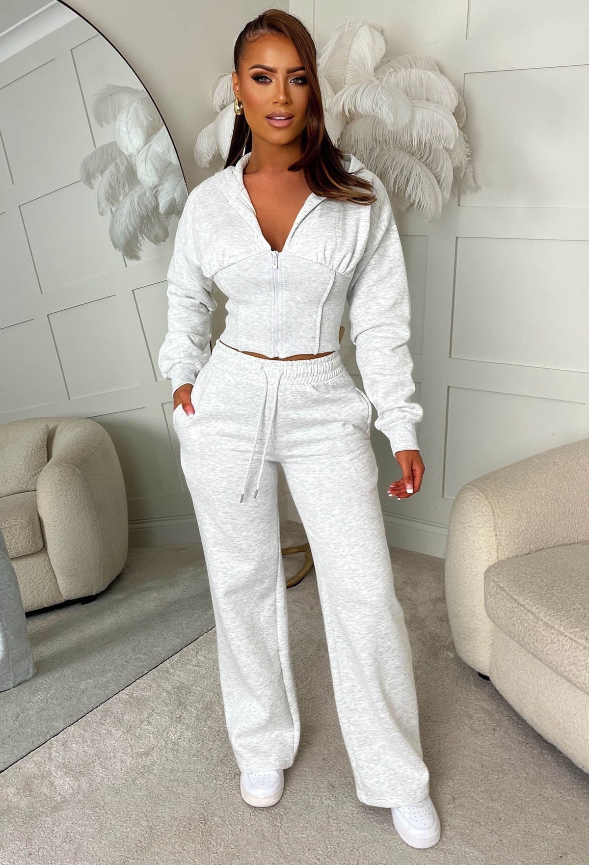 Comfy Girl Grey Cropped Zip Up Lounge Co-Ord Set