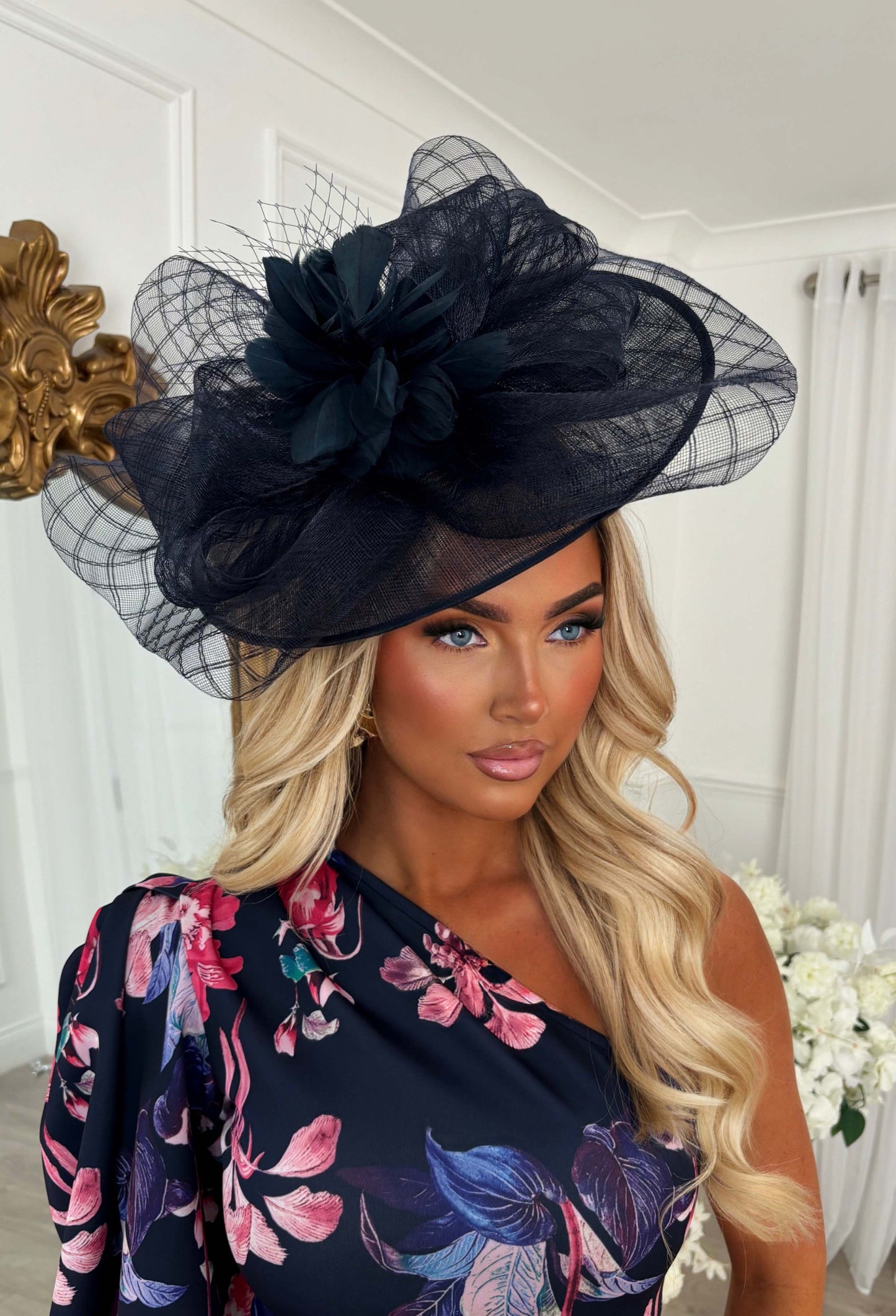 Cosmo Chic Navy Floral Bow Detail Fascinator