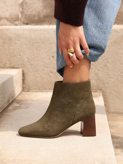 Cove Khaki Faux Suede Ankle Boots