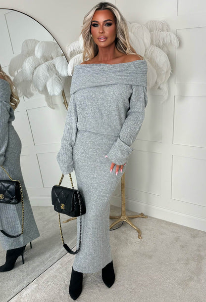 Cute As Always Grey Marl Knitted Bardot Jumper