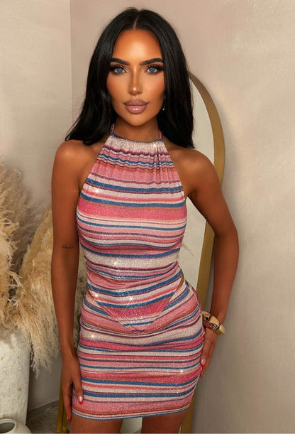 Dancing Forever Purple Lurex Striped Skirt Co-ord Set