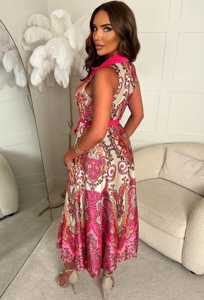 Dubai Dreams Multi Luxury Satin Print Maxi Dress