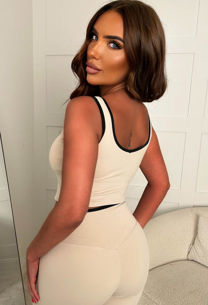 Effortless Cool Beige Contrast Edge Activewear Set