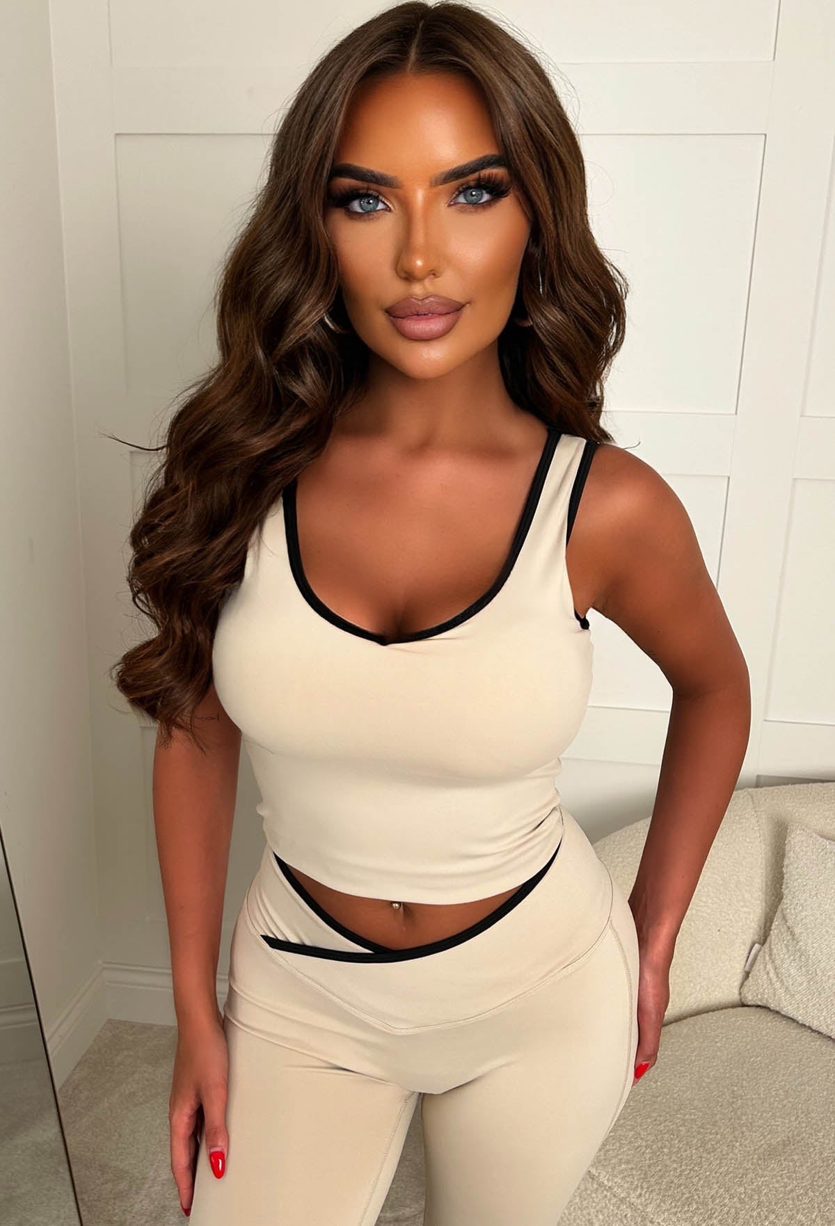 Effortless Cool Beige Contrast Edge Activewear Set
