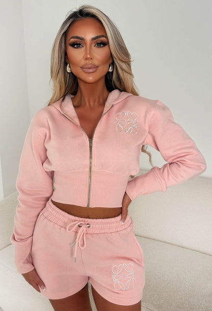 Elevated Ease Pink Zipped Hoodie & Shorts Lounge Co-Ord Set
