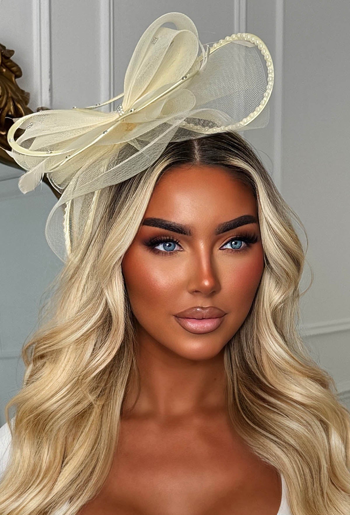 Eternity Butter Yellow Diamante Veil Fascinator